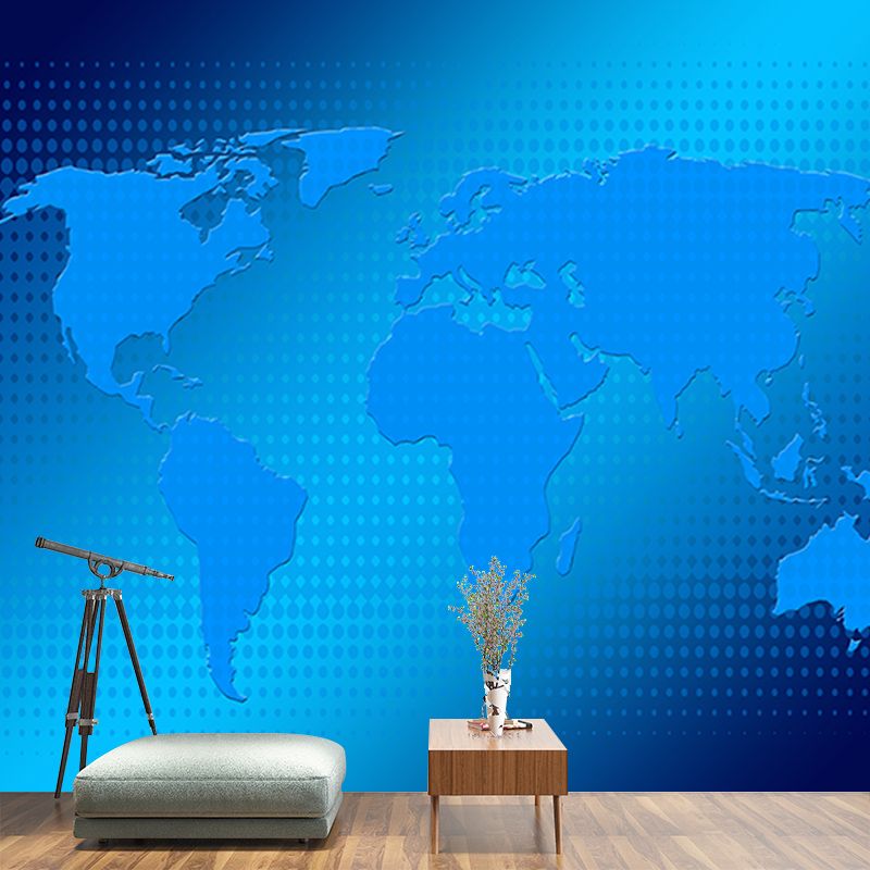 Blue Map Illustration Mural Contemporary Wall Decoration for Living Room