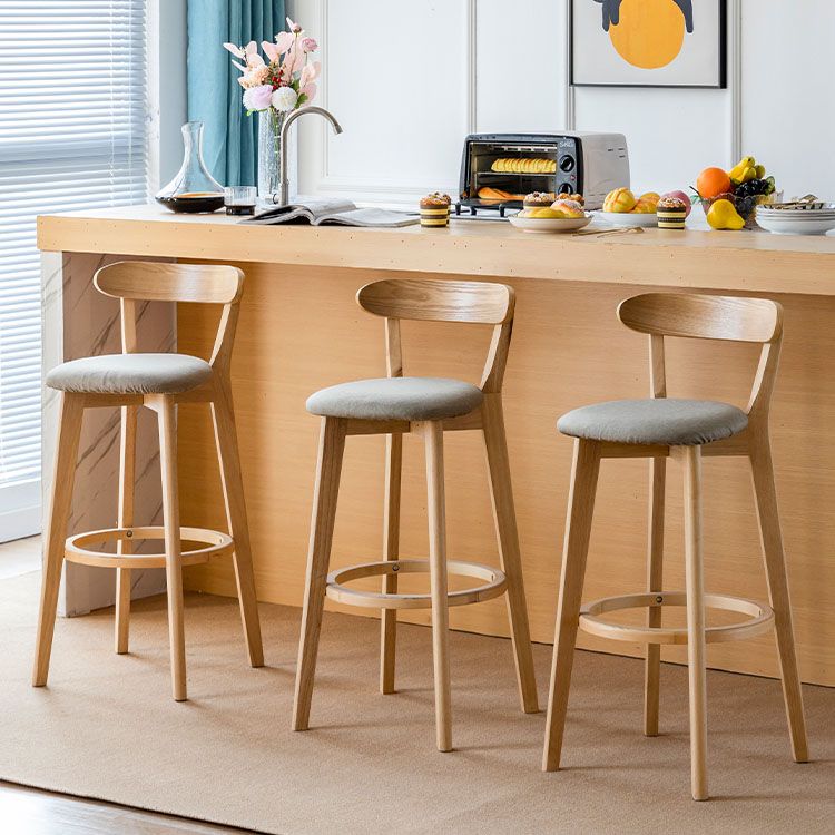 Nordic Solid Wood Bar Stools Upholstered  Indoor Bar Stool with Natural Base