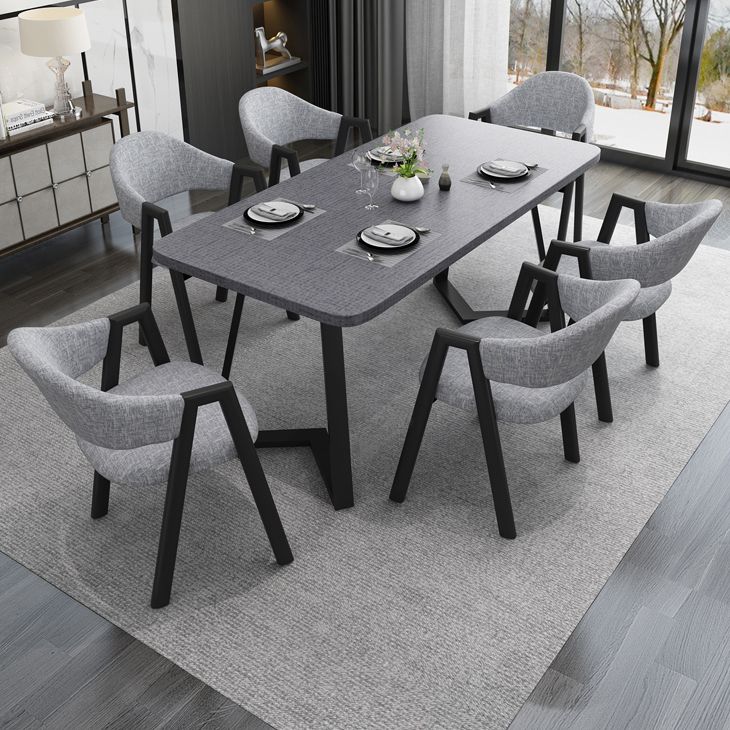 Contemporary Gray Standard Dining Set MDF Rectangle Shape Dining Set for Kitchen