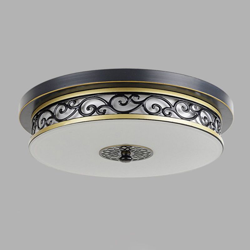 Drum Shaped LED Ceiling Lamp Traditional White Glass Flush Mount Lighting for Dining Room