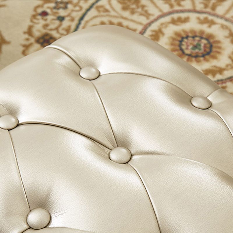 Mid-Century Modern Ottoman Faux Leather Tufted Upholstered Nailhead Trim Rectangle Ottoman