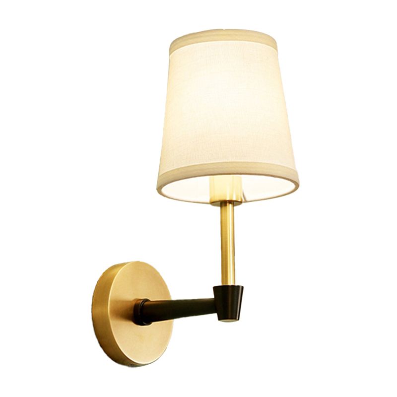 1/2-Head Wall Sconce Light Fixture Minimalist Conical Fabric Wall Mounted Lamp in Gold