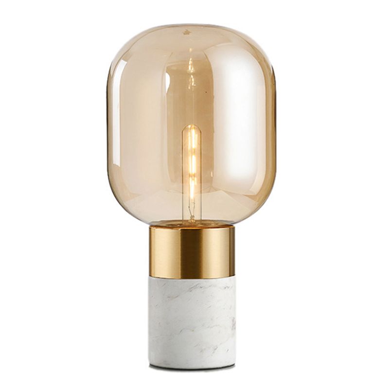 Capsule Shaped Glass Nightstand Lamp Postmodern 1 Bulb Table Light for Bedroom