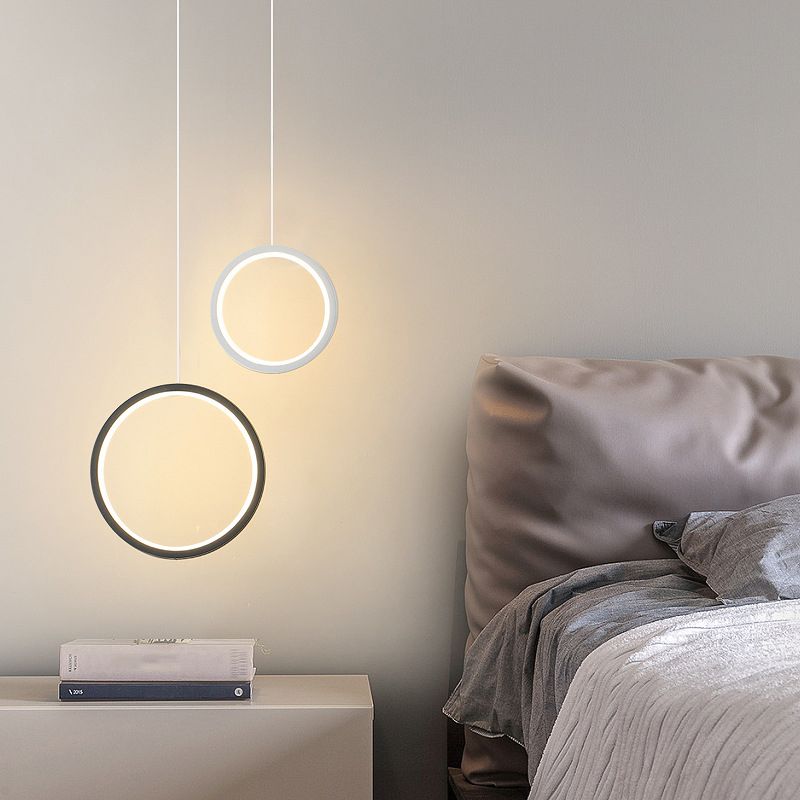 LED Slaapkamer Down Lighting Pendant Noordse stijl hanglampje plafondlicht met ringen metalen schaduw