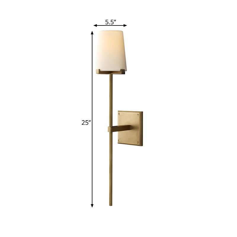 Clear Glass/White Fabric Shade Wall Sconce Tapered 1 Bulb Vintage Wall Mounted Lighting with Black/Brass Bar