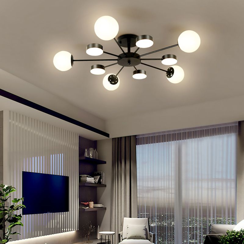Industrial Starburst Flush Mount Ceiling Light Glass Multiple-Light Flush Mount in Black