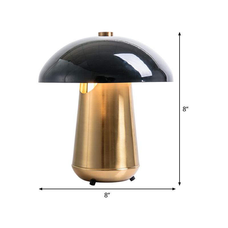 Illuminazione da lavoro a fungo Lampada da scrivania piccola moderna in metallo con 1 lampadina nera e oro, larghezza 8"/12".