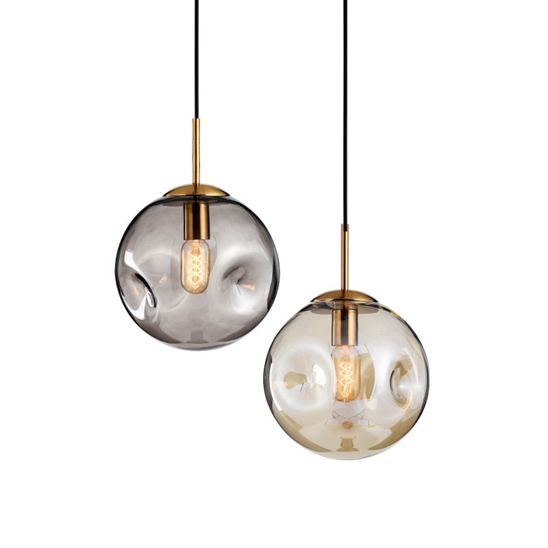 Modern Creative Single Pendant Light Electroplate Metal Globe Hanging Lamp with Glass Shade