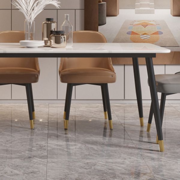 Modern 4 Legs Dining Table Stone and Steel Rectangle Counter Dining Table