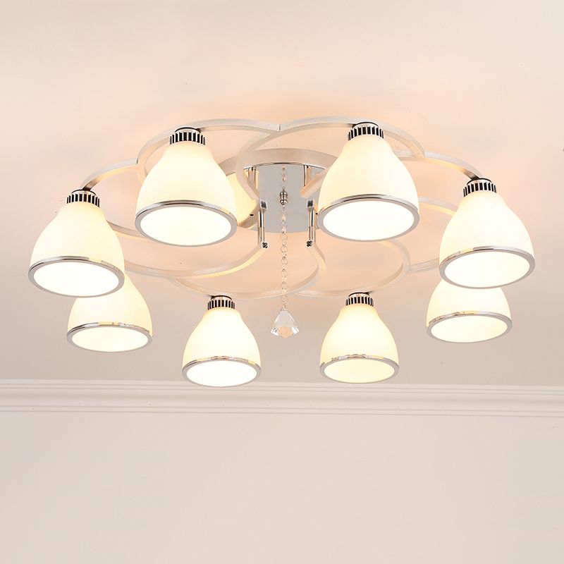Silbermetall Semi Flush Lampe Moderne mehrköpfige Deckenbeleuchtung mit Glockenglasschatten