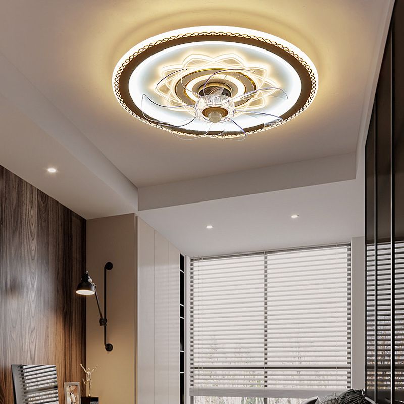 Weiße und goldene runde Lüfterlampe Einfachheit LED ACRYLIC SEMI BUSH Deckenleuchte mit Fernbedienung
