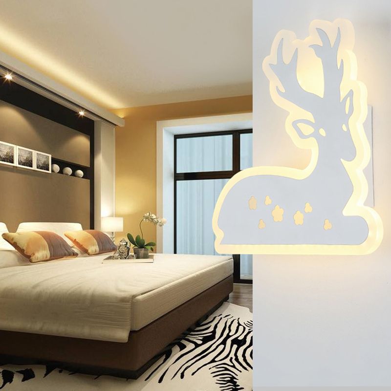 Corridor Stair Sika Deer Wall Light Acrylic Animal White Finish Sconce Light