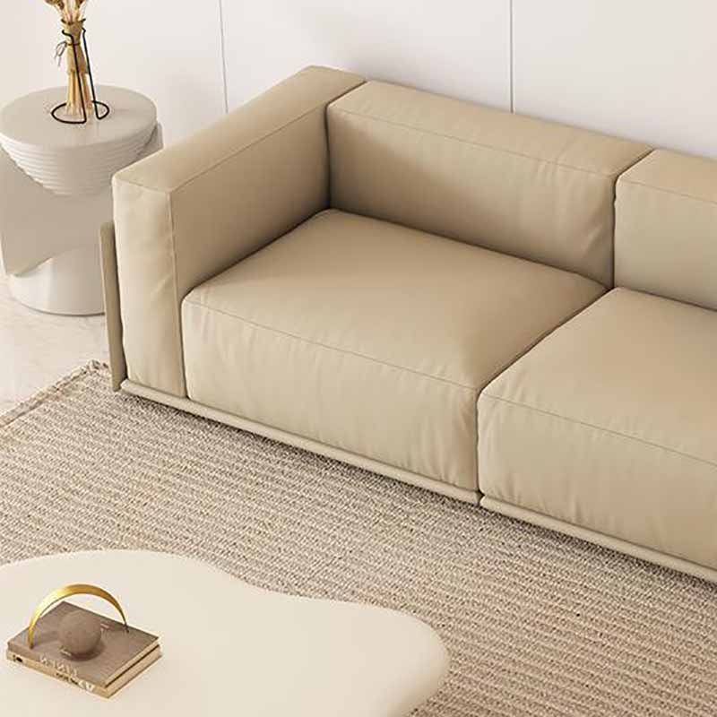 Faux Leather Square Arm Sofa Stain Resistant No Distressing Solid Color Sofa
