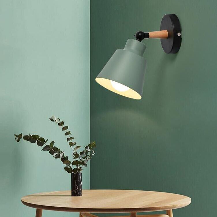 Lámpara de pared geométrica de madera de pared de la pared nórdica nórdica moderna con sombra de hierro forjado