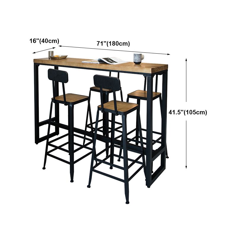 Modern Rectangle Bar Dining Table Wood Trestle Bar Height Pub Table with Iron Base