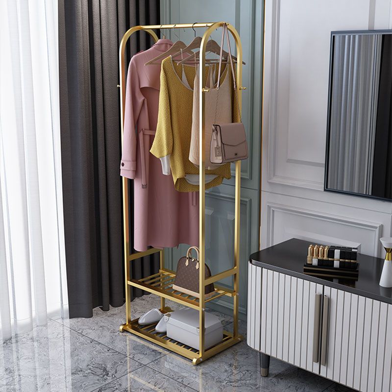 Glam Metallic Coat Hanger Free Standing Double Shelves Coat Rack for Living Room