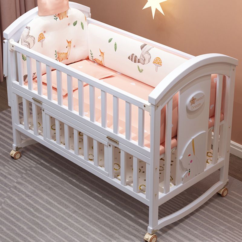 Modern Casters Nursery Crib Under Crib Storage Baby Crib with Guardrail