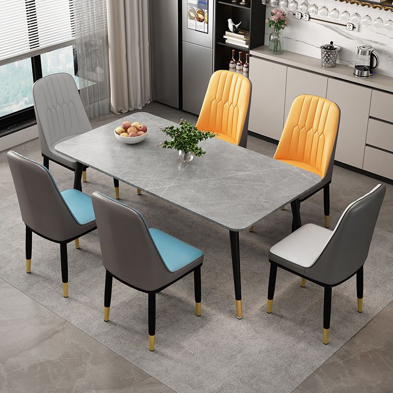 Glam Style Rectangle Dining Table Stone Top Dining Table for Kitchen Use