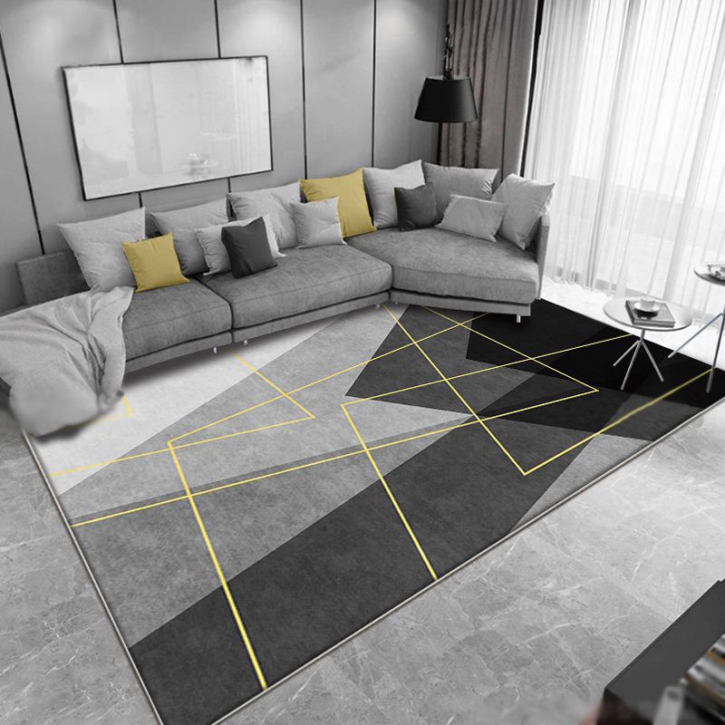 Aesthetic Geometric Pattern Rug Black Modern Rug Polyester Washable Non-Slip Pet Friendly Area Carpet for Parlour