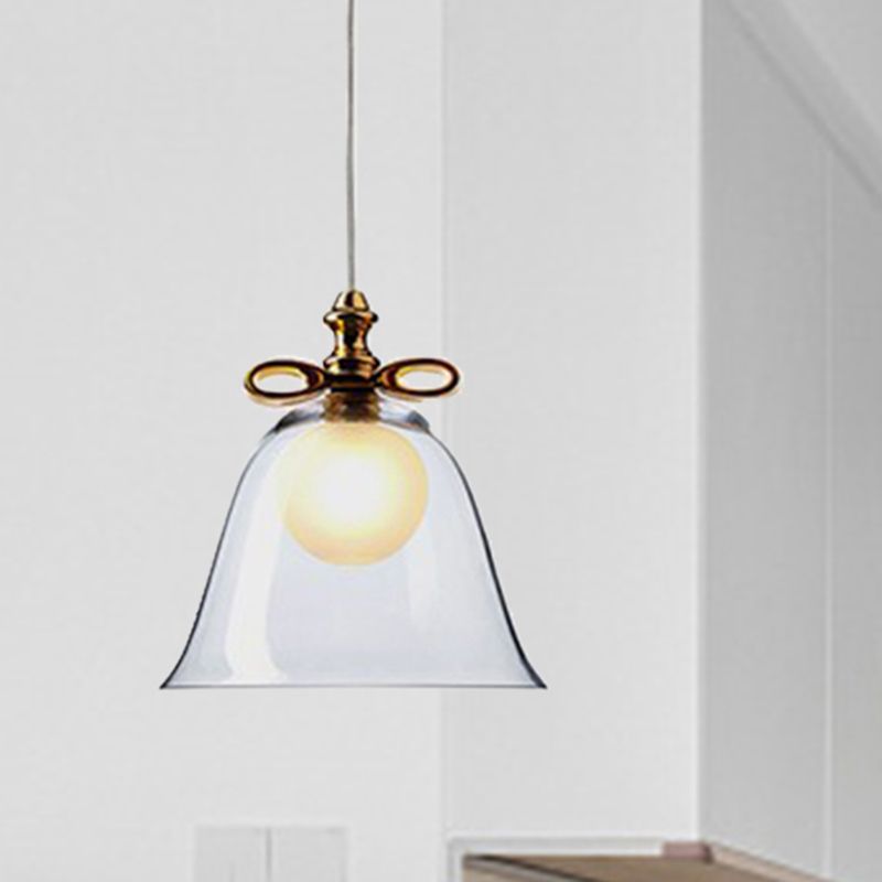Luz de colgante de campana blanca/marrón/vaso transparente 1 cabezal comedor Luz de techo colgante