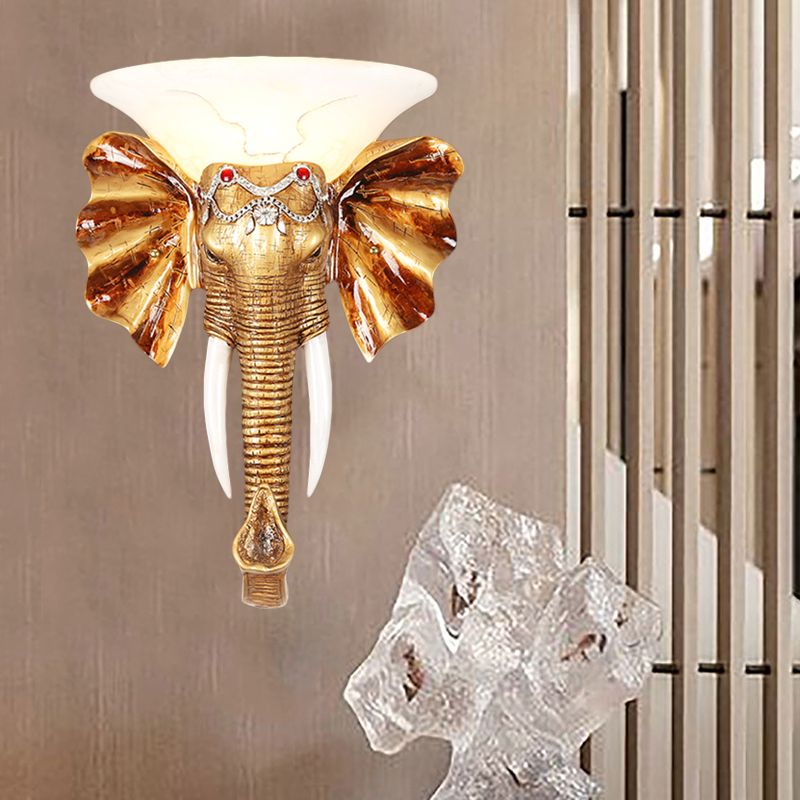 12.5"/17" W Resin Elephant Flush Wall Sconce Exquisite Colonial 1 Bulb Gold Finish Wall Mounted Lighting