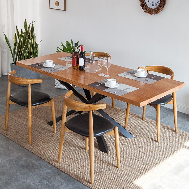 Solid Wood Dining Table Set 1/5 Pcs Industrial Dining Table with Cow Horn Chairs