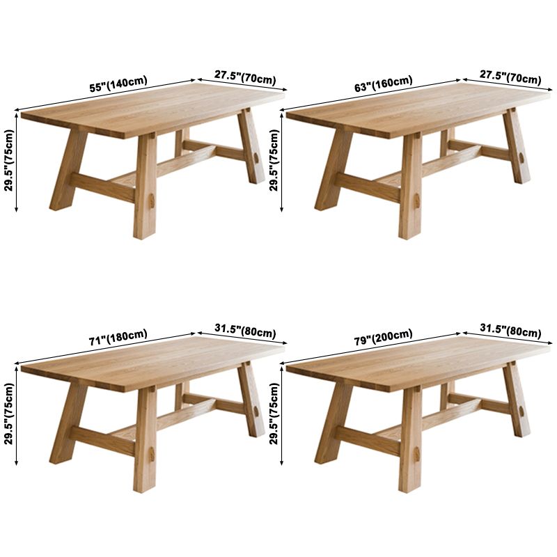 Rectangle Pine Solid Wood Table Minimalist Dining Table with Trestle Base for Restaurant