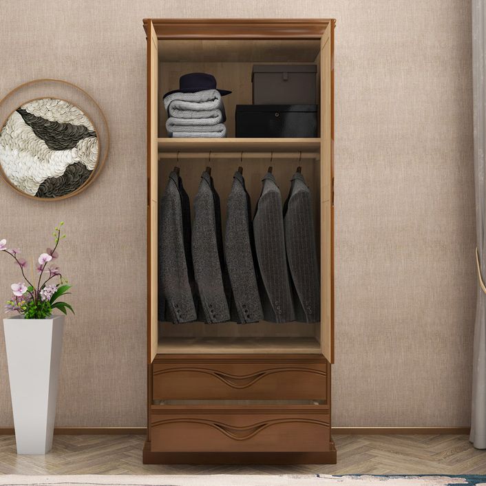 Rubberwood Armoire with Garment Rod Traditional Storage Cabinet with Drawers