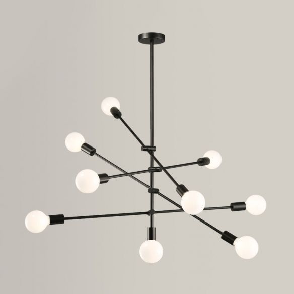 Midden-eeuws sputnik kroonluchter verlichting metallic 8+1 lichten woonkamer plafondlamp in zwart/gouden afwerking