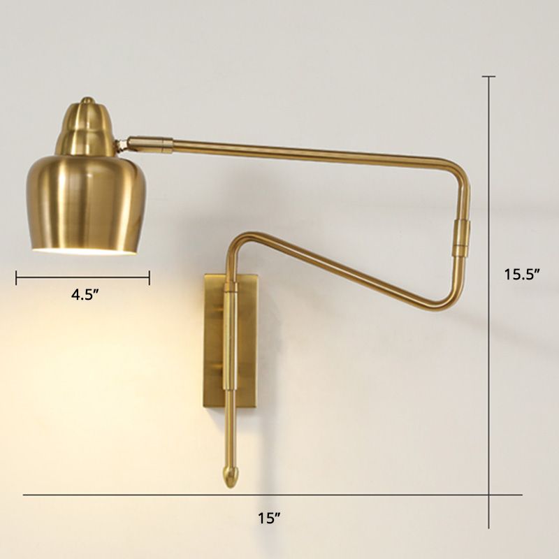 Shaded Bedside Wall Mounted Reading Lamp Metal 1 Head Nordic Task Wall Sconce with Retractable Arm
