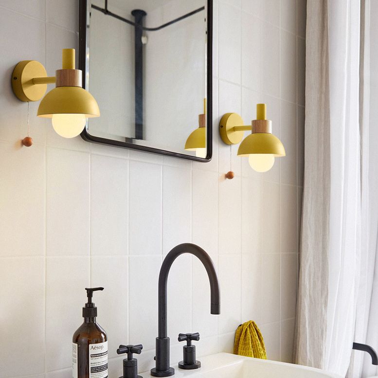 Minimalist Wall Sconce Torchlight Shaped with Pull Switch and Dome Metal Shade Indoor for Bedroom Bathroom Lighting