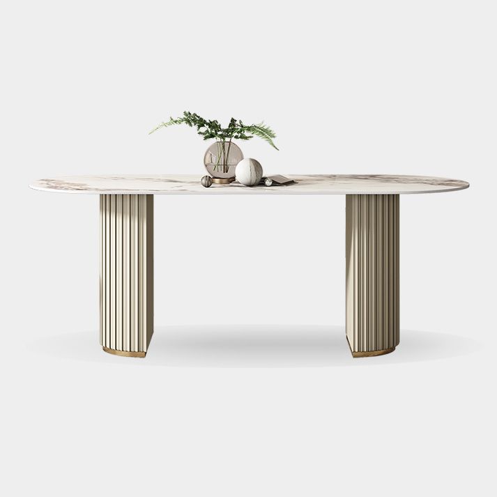 Oval Double Pedestal Dining Table Traditional Luxury Stone Furniture