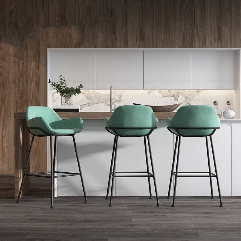 Modern Style Backrest Arm Counter Stool with Metal Base and Leather Cushion
