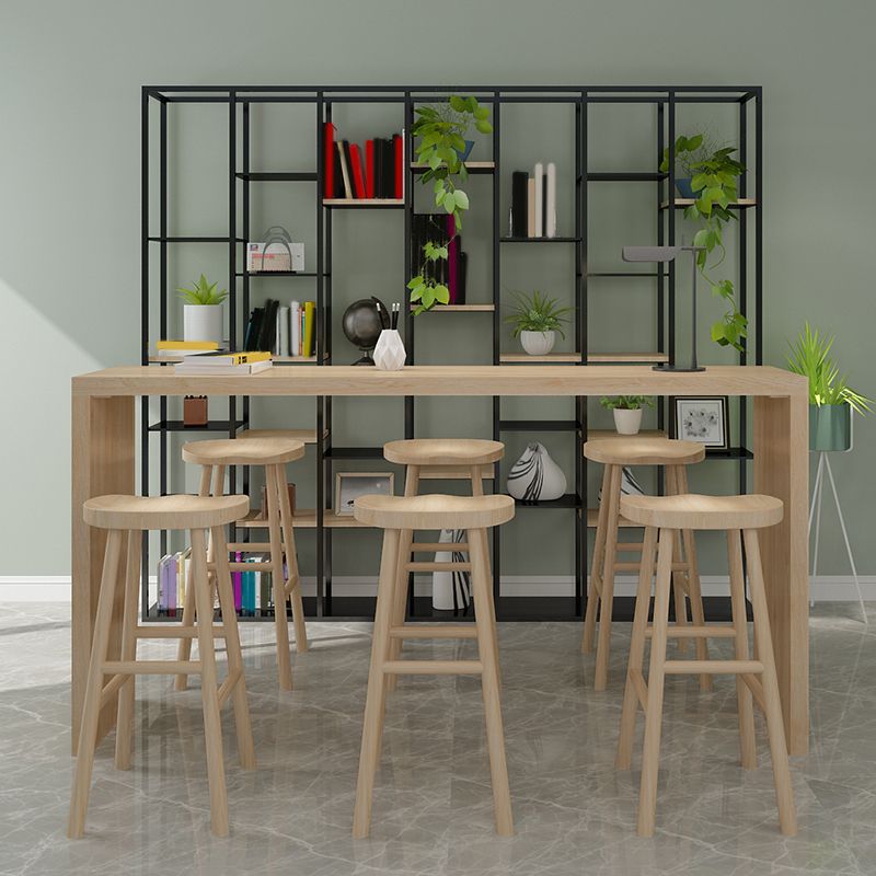 Contemporary Rectangle Bar Table Set 1/7 Pcs Solid Wood Bar Table and Backless Stools