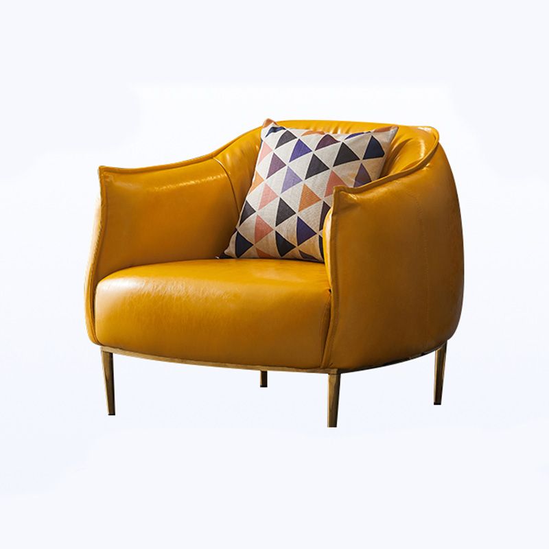 Solid Color Living Room Leather Arms Included with Goldtone Legs Barrel Chair