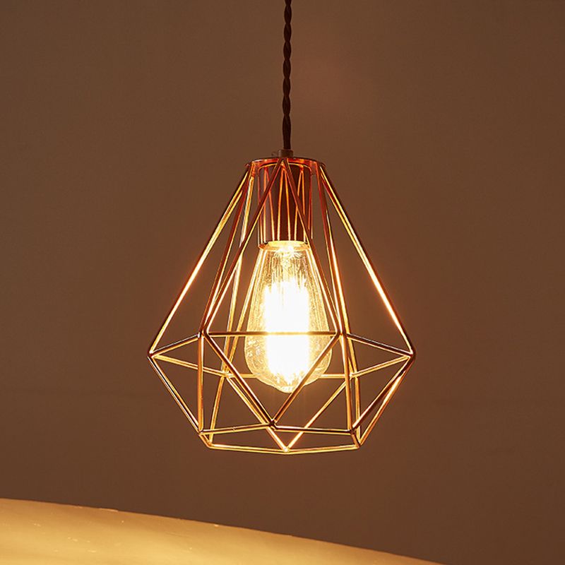 Eisen-Roségold-Anhängerlampe Flared/Diamond Cage 1-leichte Industriedecke hängen Licht für Schlafzimmer