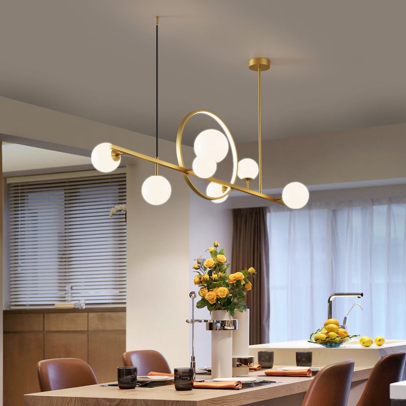 Luces colgantes de restaurantes de múltiples cabezas de geometría moderna de geometría con sombra de vidrio blanco