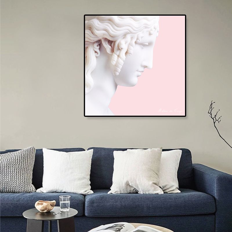 Nordic Plaster Sculpture Canvas Art White Dining Room Wall Decor on Pink, Optional Sizes