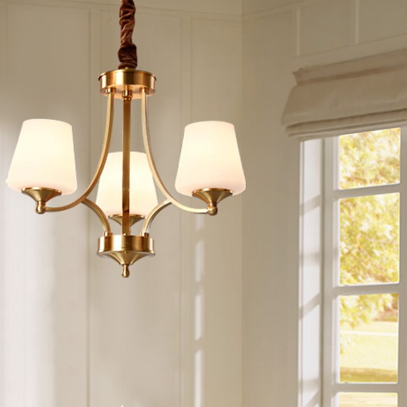 Copper Chandelier Light Fixtures American Style Multi-Head Bell Suspension Lamps for Living Room