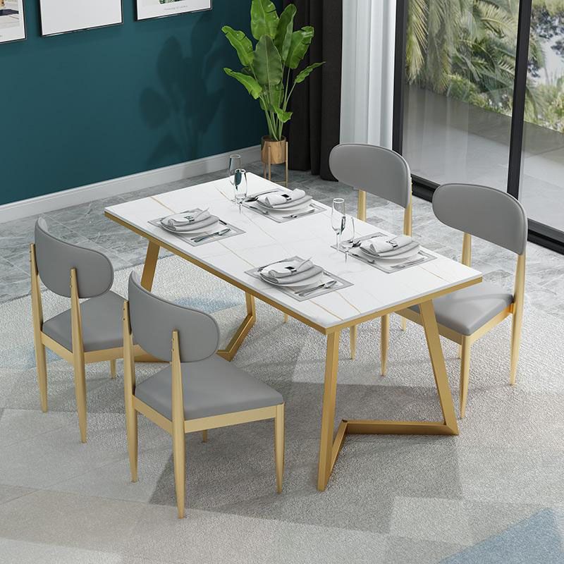 Glam Style 1/5 Pieces Dining Set Rectangle Stone Table Kitchen Set for Dining Room