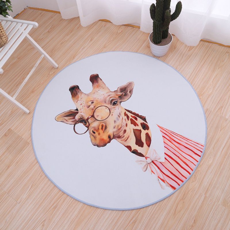 Cute Bedroom Rug Multi Color Anmial Printed Area Carpet PVC Easy Care Stain-Resistant Indoor Rug