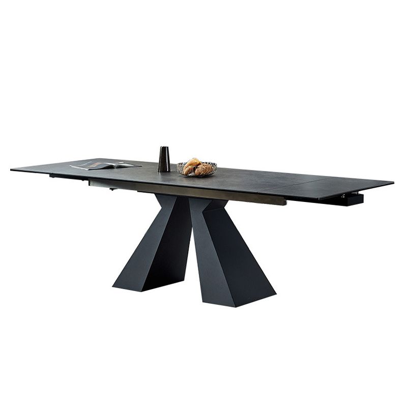 Mesa de comedor de comedor gris moderna Mesa de comedor de piedra sinterizada con base de metal