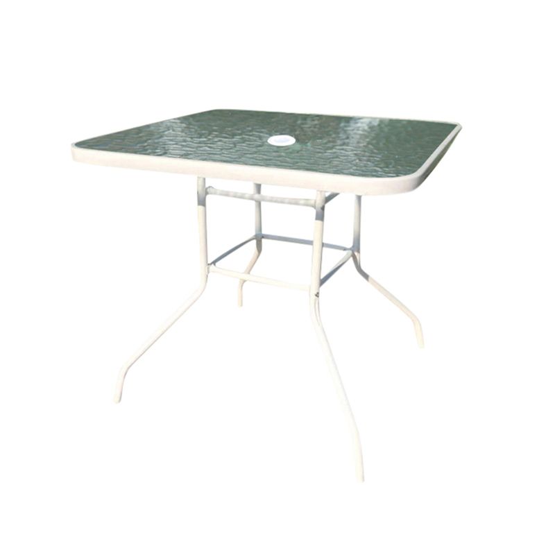 Water Resistant Patio Table with White Legs Glass Top Industrial Bistro Table