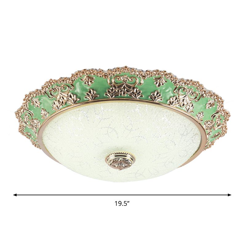 LED Domed Flush Light Traditional Style Green Glass Ceiling Mount Light Fixture, 12"/16"/19.5" Width