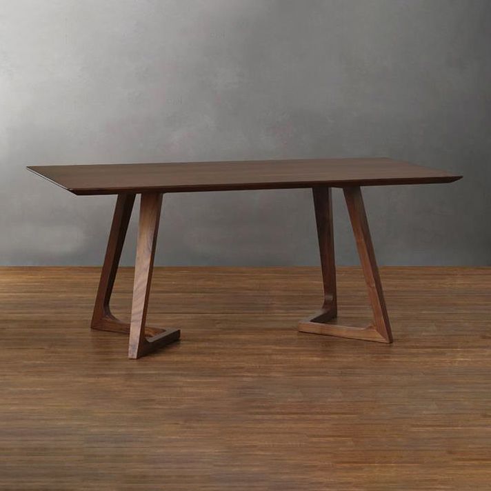 Moderne stijl rechthoek eettafel vast hout dubbele voetstukbasetafel voor huisgebruik
