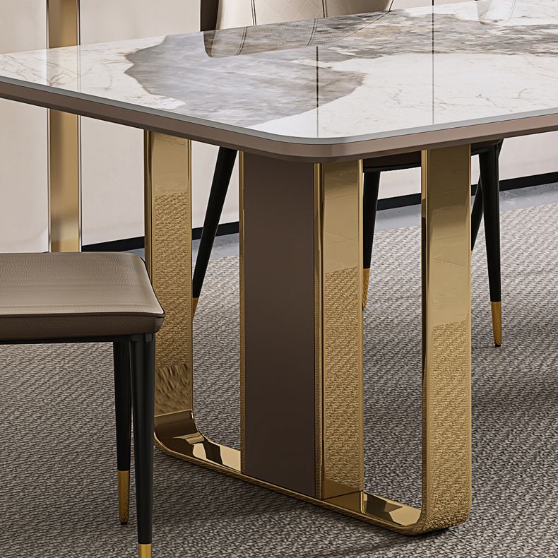 Traditioneller luxuriöser Sinterstein -Esstisch Rechtecktisch mit Metallpodest