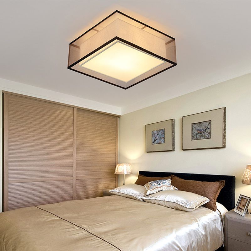 Modern Square Ceiling Lamp Multi Lights Ceiling Mount Light with Fabric Shade for Bedroom