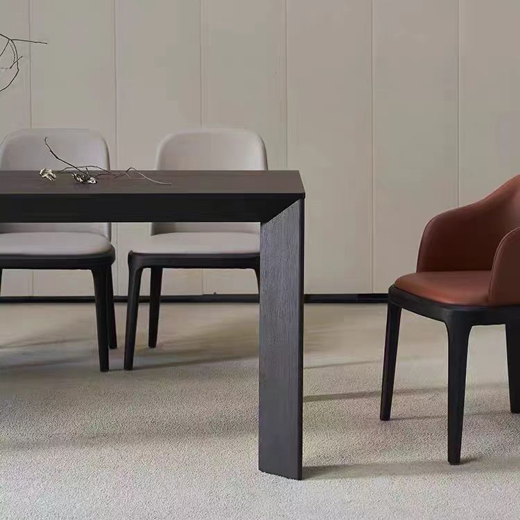 Modern Rectangle Dining Site Table Black Solid Wood 4 Legs Dining Table