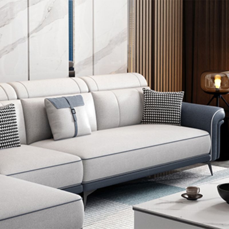 Faux Leather 4-Seater Sectional with Flared Arms and Storage for Living Room