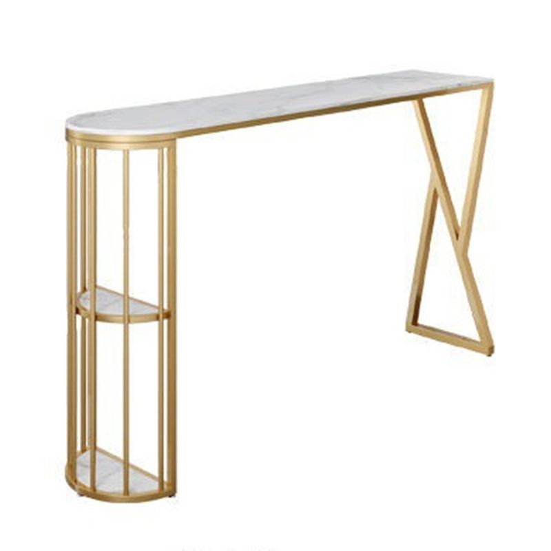 Glam Stone 1/2/3 Pieces Bar Table Set Rectangle Bar Table with Metal Legs